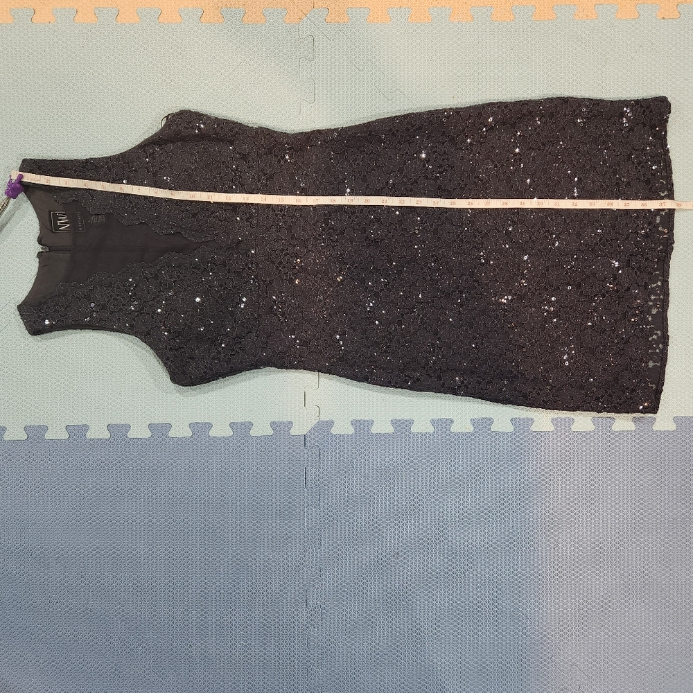 Nightway Women's Sequined Lace Cocktail Dress Charcoal Blue Illusion Neck Sz 8 - Picture 6 of 8
